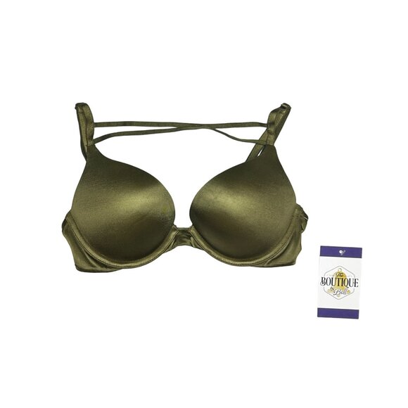 Victoria's Secret 32B Bombshell Push Up Bra Front Straps Olive Green Support - Picture 1 of 14